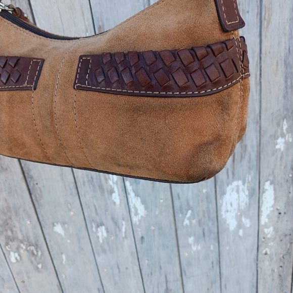 Vtg 395 Fossil Hobo Handbag Bag Suede and Braided Leather Tassle Y2K - Picture 7 of 16